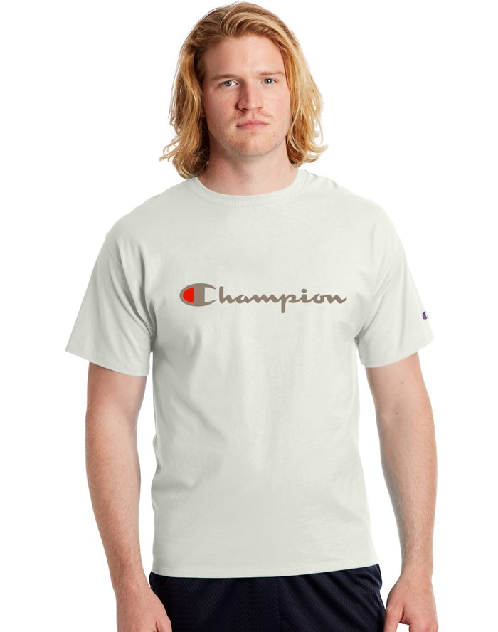 Champion Herre T-Shirts Hvide - Classic Jersey Script Logo - Danmark NXI-302789